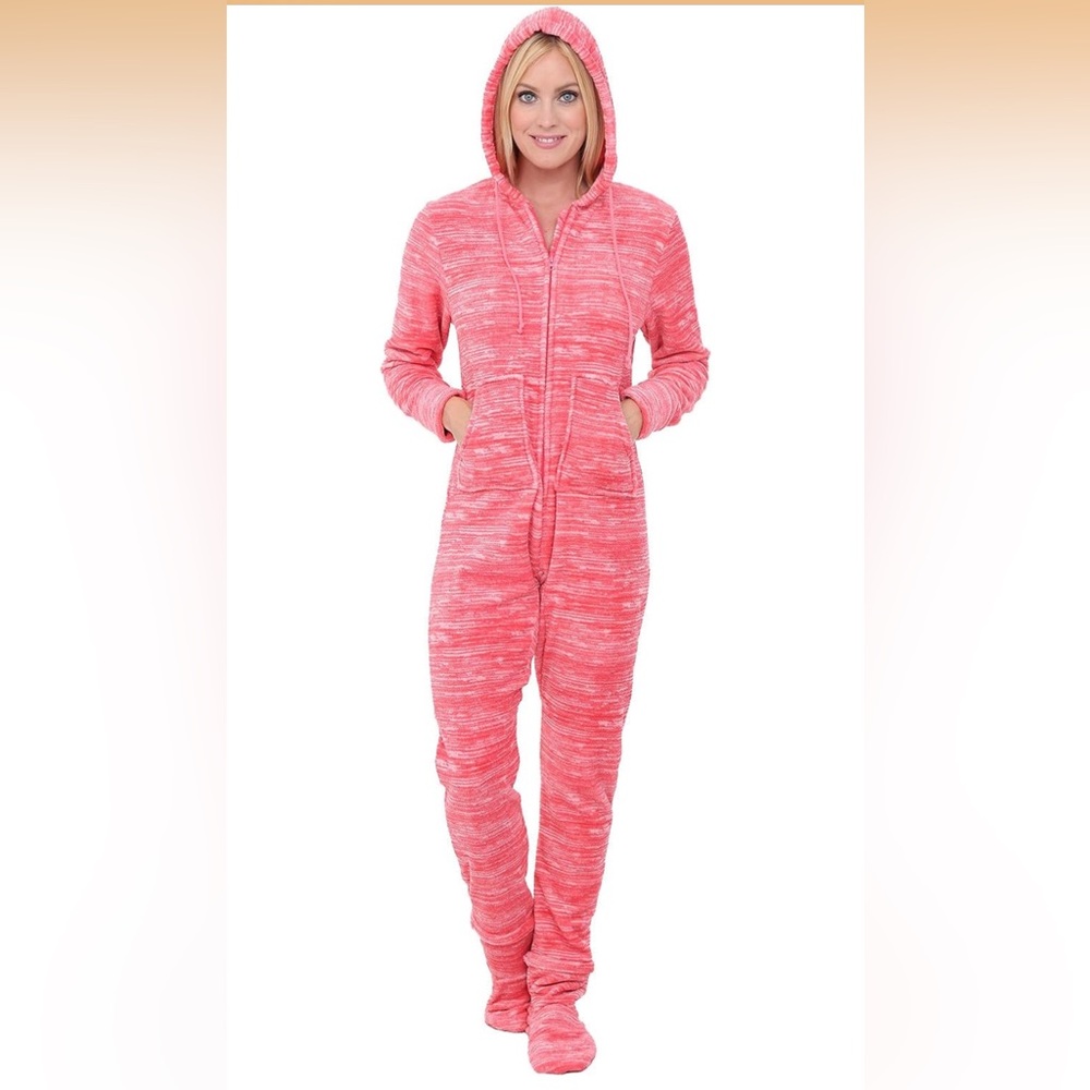 Alexander Del Rossa Marled Textured Hooded Fleece Plush Onesie Foot Pajamas